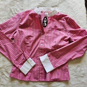 Vintage French Kitty by Mighty Fine Womens Dress Shirt, Button Down, Pink, Large